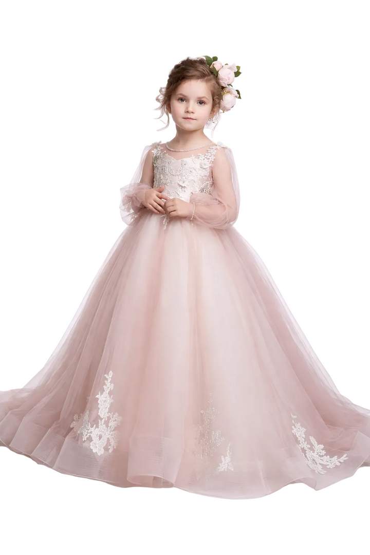Illusion Tulle Ball Gown with Lace Appliqué Bodice – BLUSH