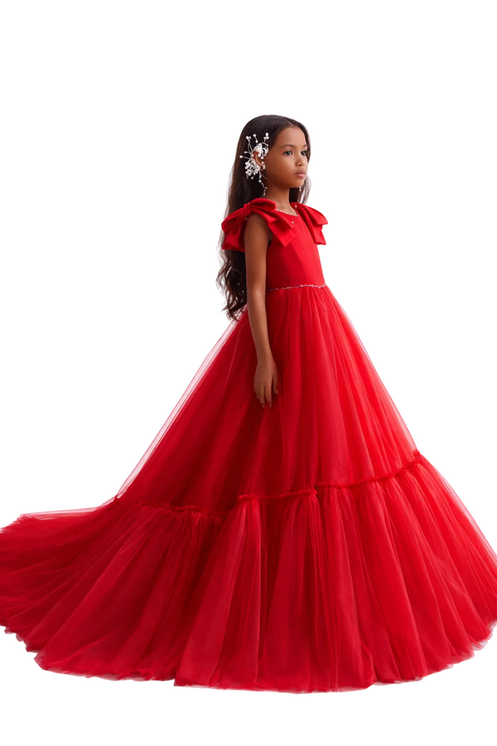 Sleeveless Tiered Tulle Ball Gown with Structured Ruffle Bodice – VALENTINA