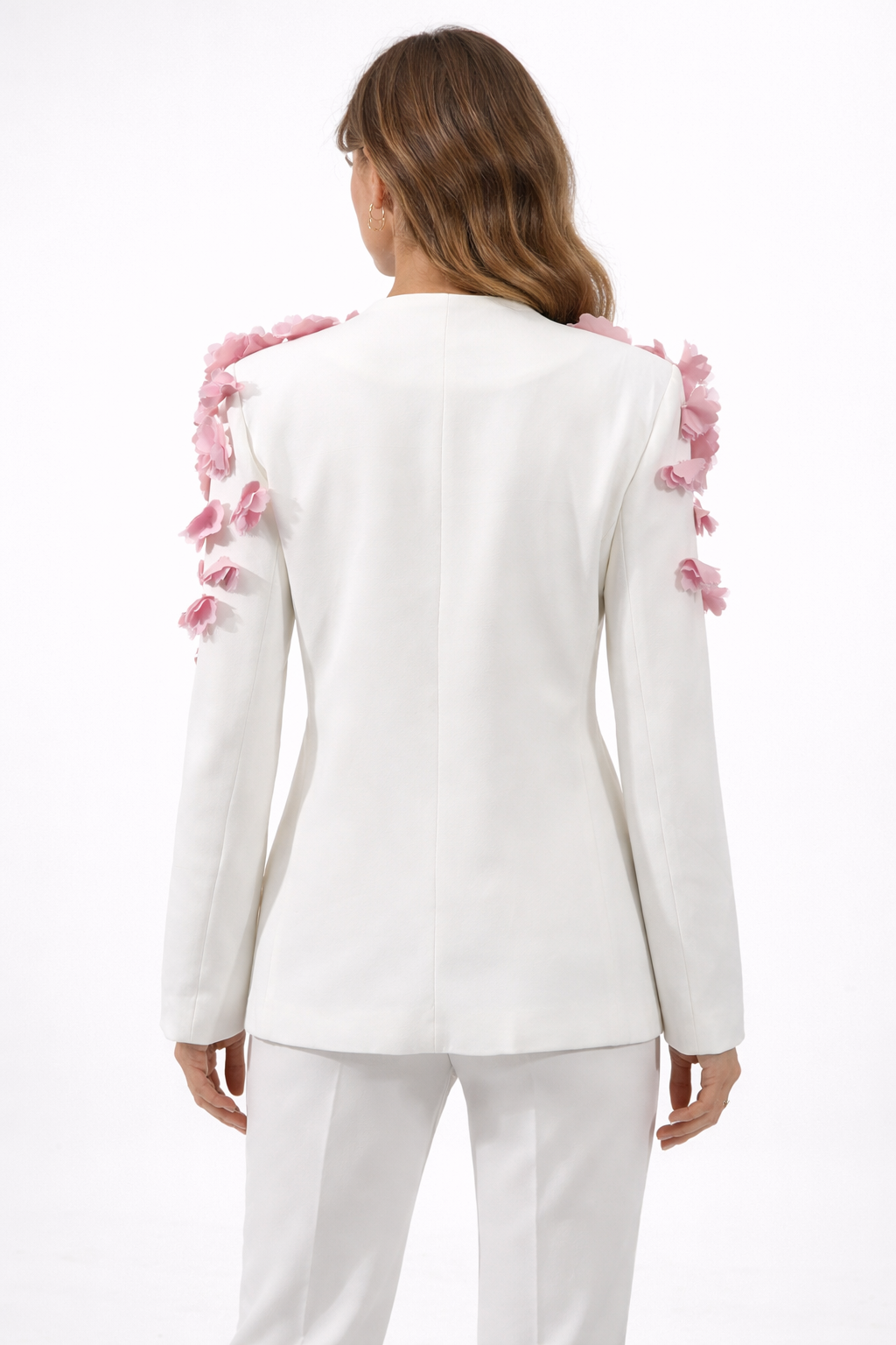 wrap blazer with 3D floral shoulder appliqué – BLOSSOM