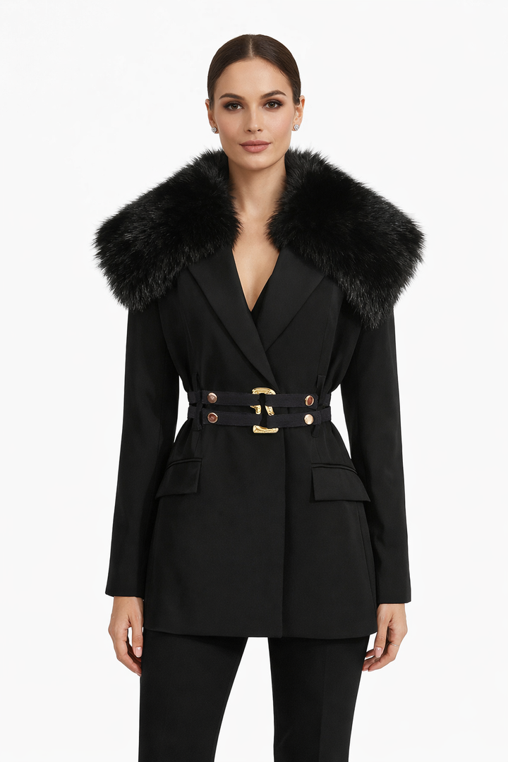 tailored belted blazer with faux fur collar – BARAA
