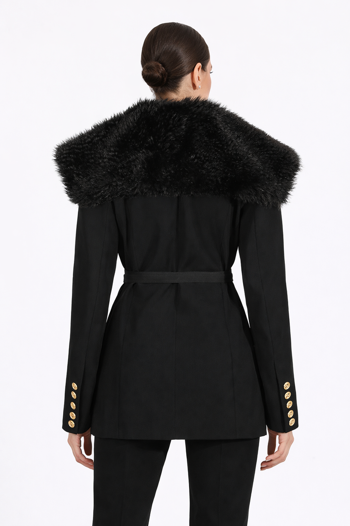 tailored belted blazer with faux fur collar – BARAA