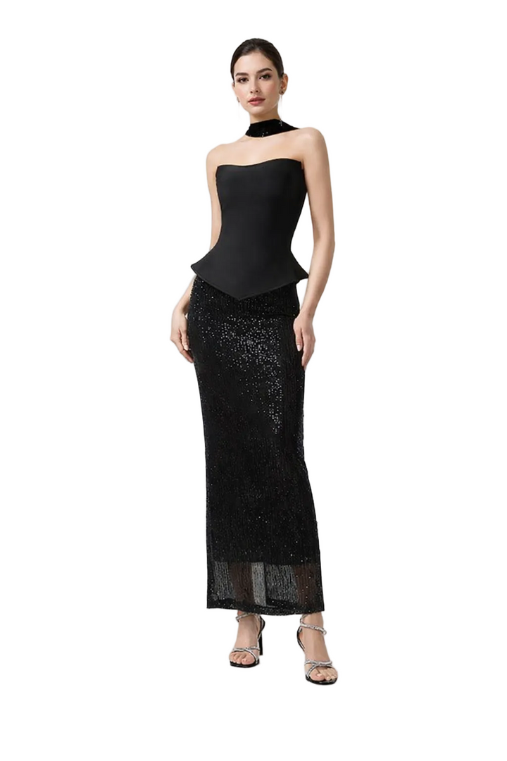 Strapless Corset Top with Choker Neck Maxi Skirt – ÉCLAT