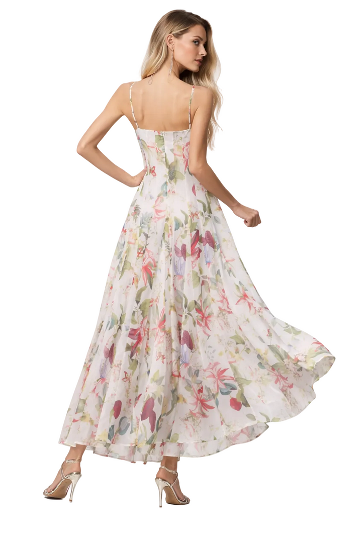 floral chiffon maxi dress with spaghetti straps – BLOSSOM