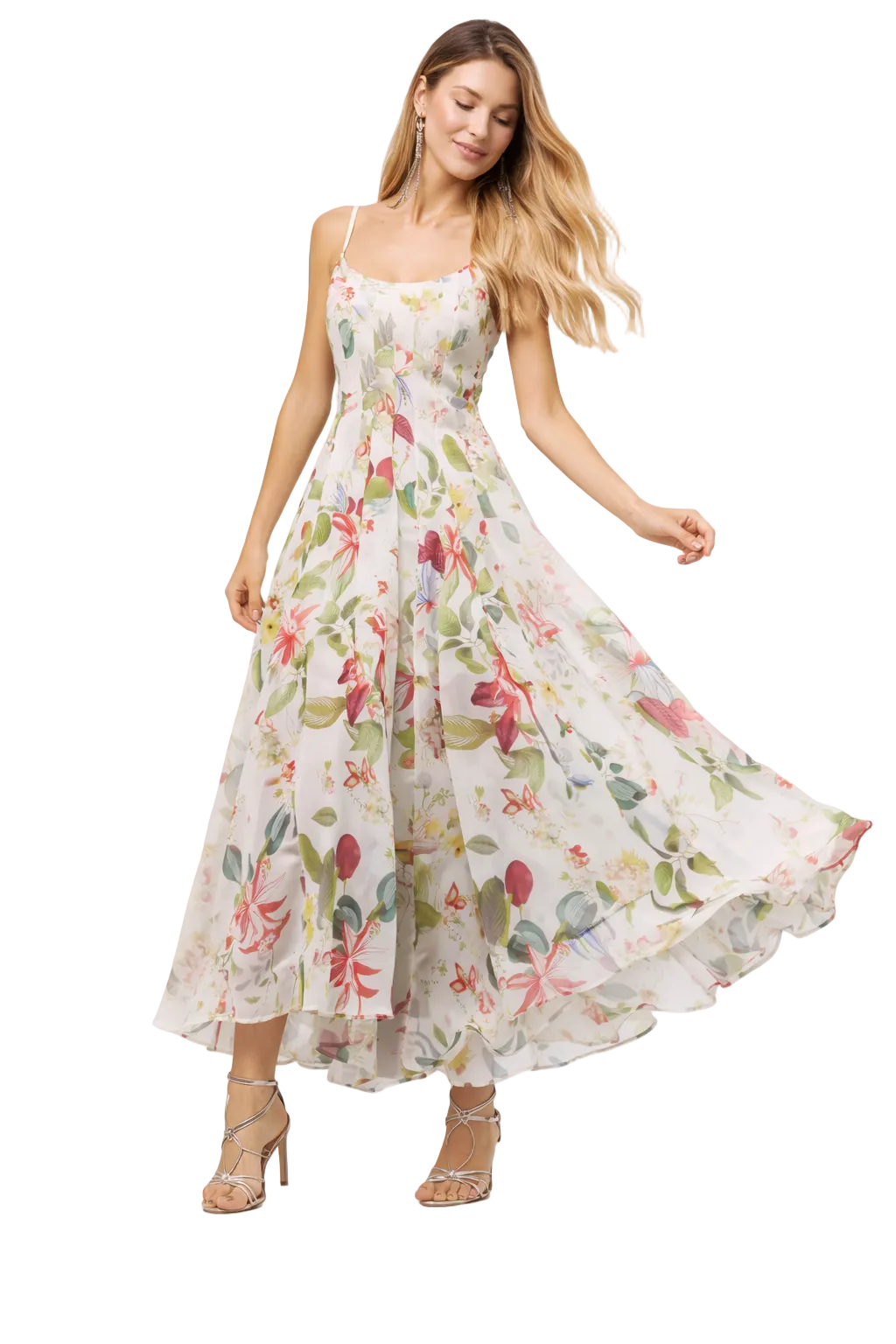 floral chiffon maxi dress with spaghetti straps – BLOSSOM