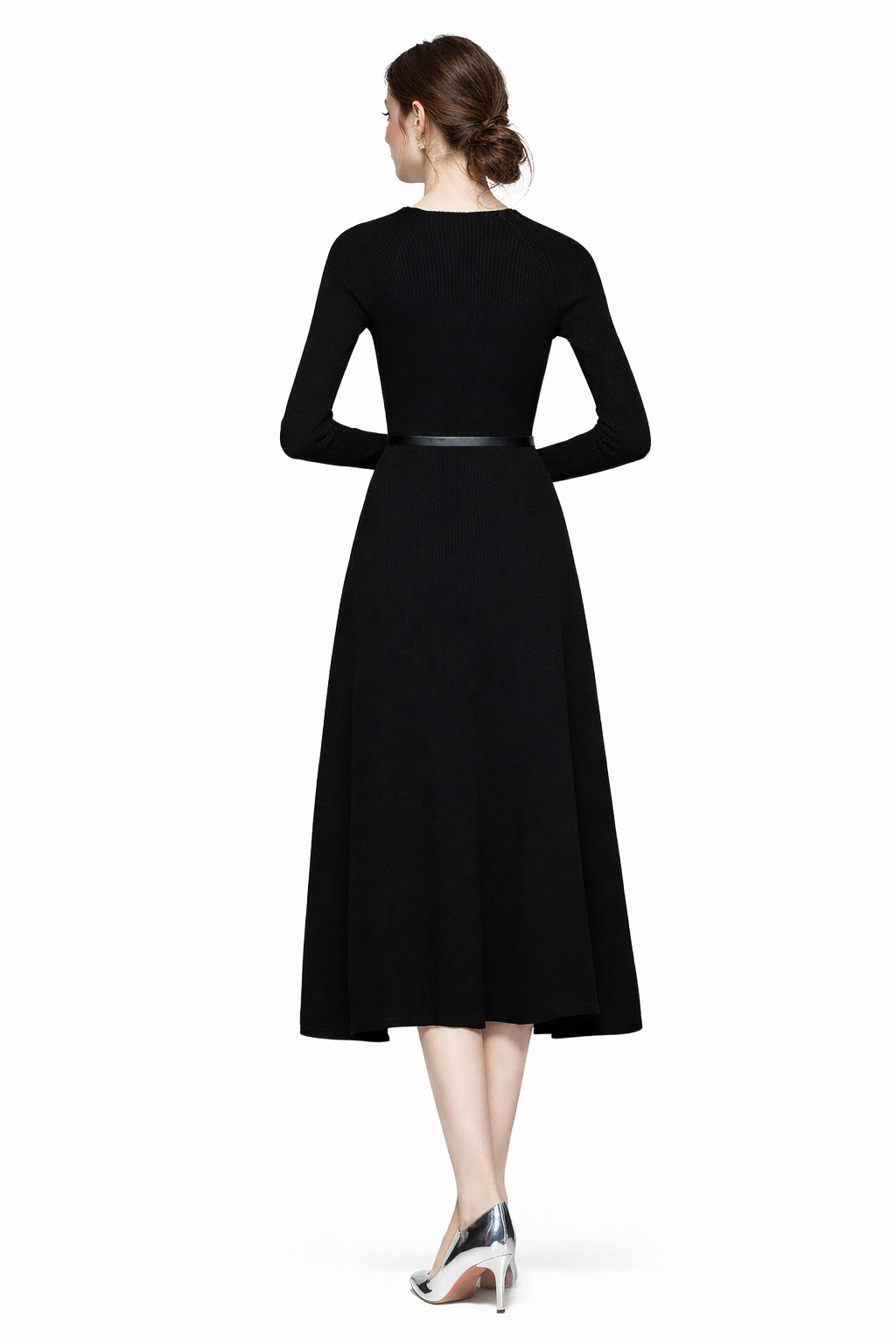 Long-sleeve midi dress with color-block pleated skirt – AURORA