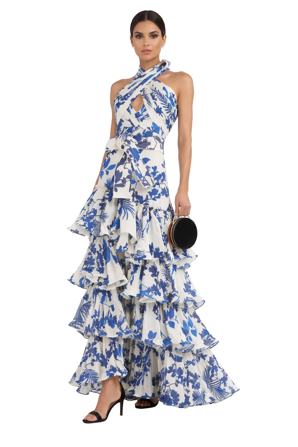 halter neck tiered ruffle maxi dress – AZURE