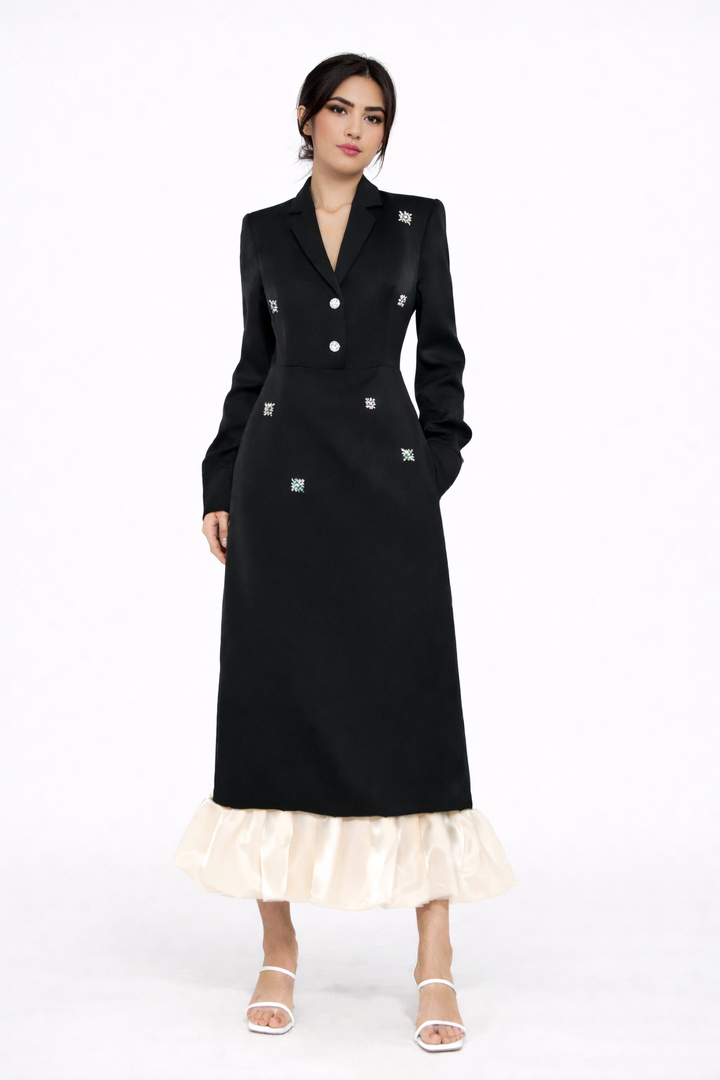 طقم مكون من بلوزة قصيرة وتنورة طويلة من الدانتيل الزهري - أزرق سماوي