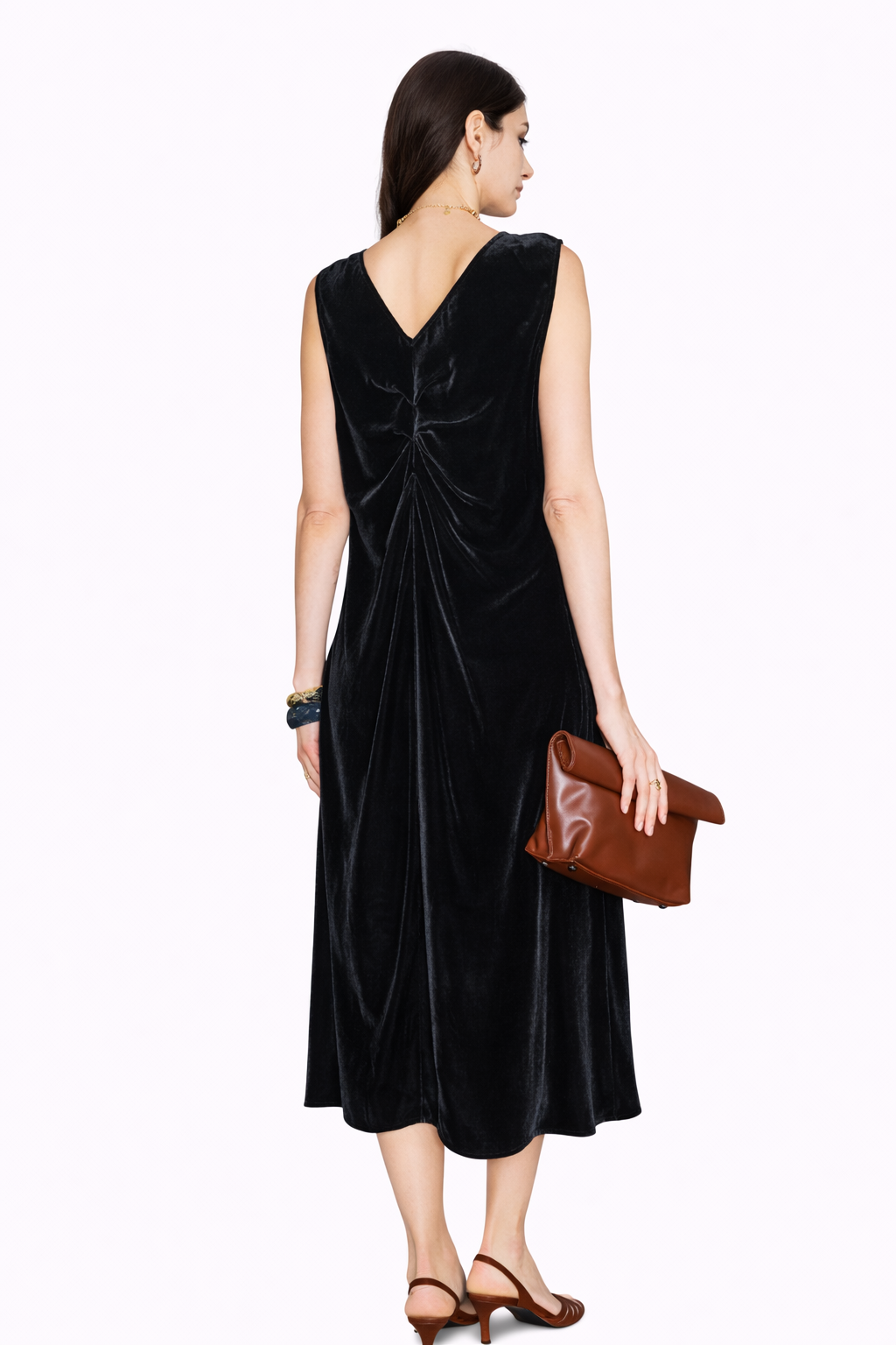 sleeveless velvet midi dress with clean neckline – VELORA