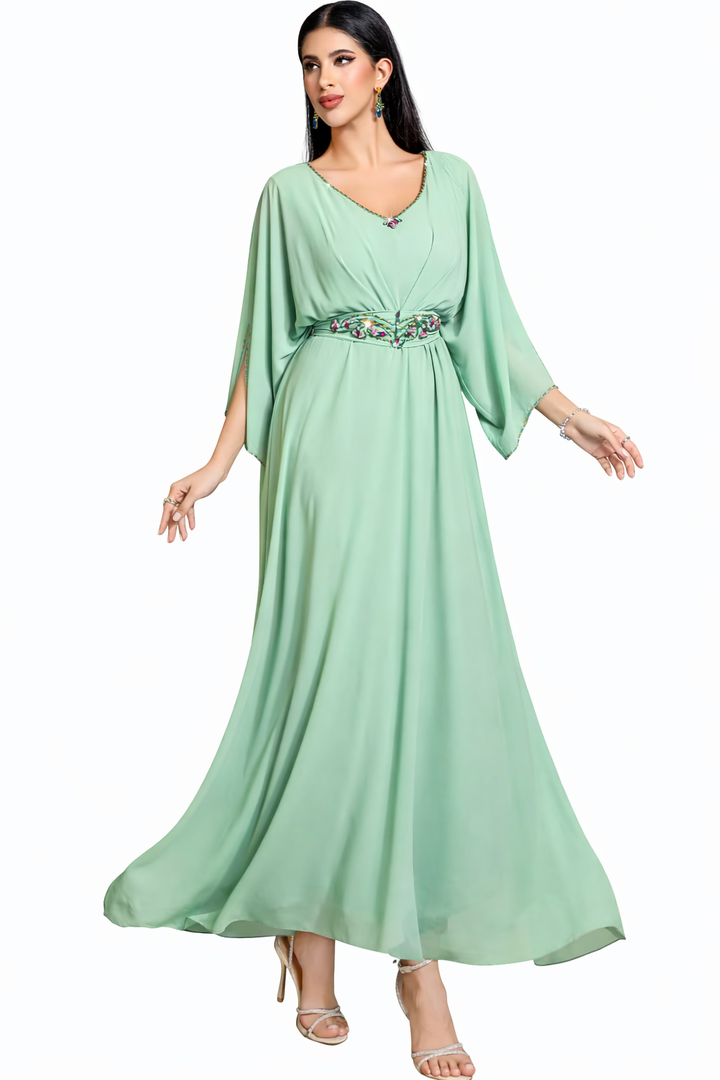 draped evening gown with sculptural neckline – ORIELLE