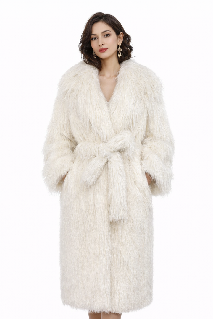 long shaggy faux fur coat with deep collar – RAVENNA
