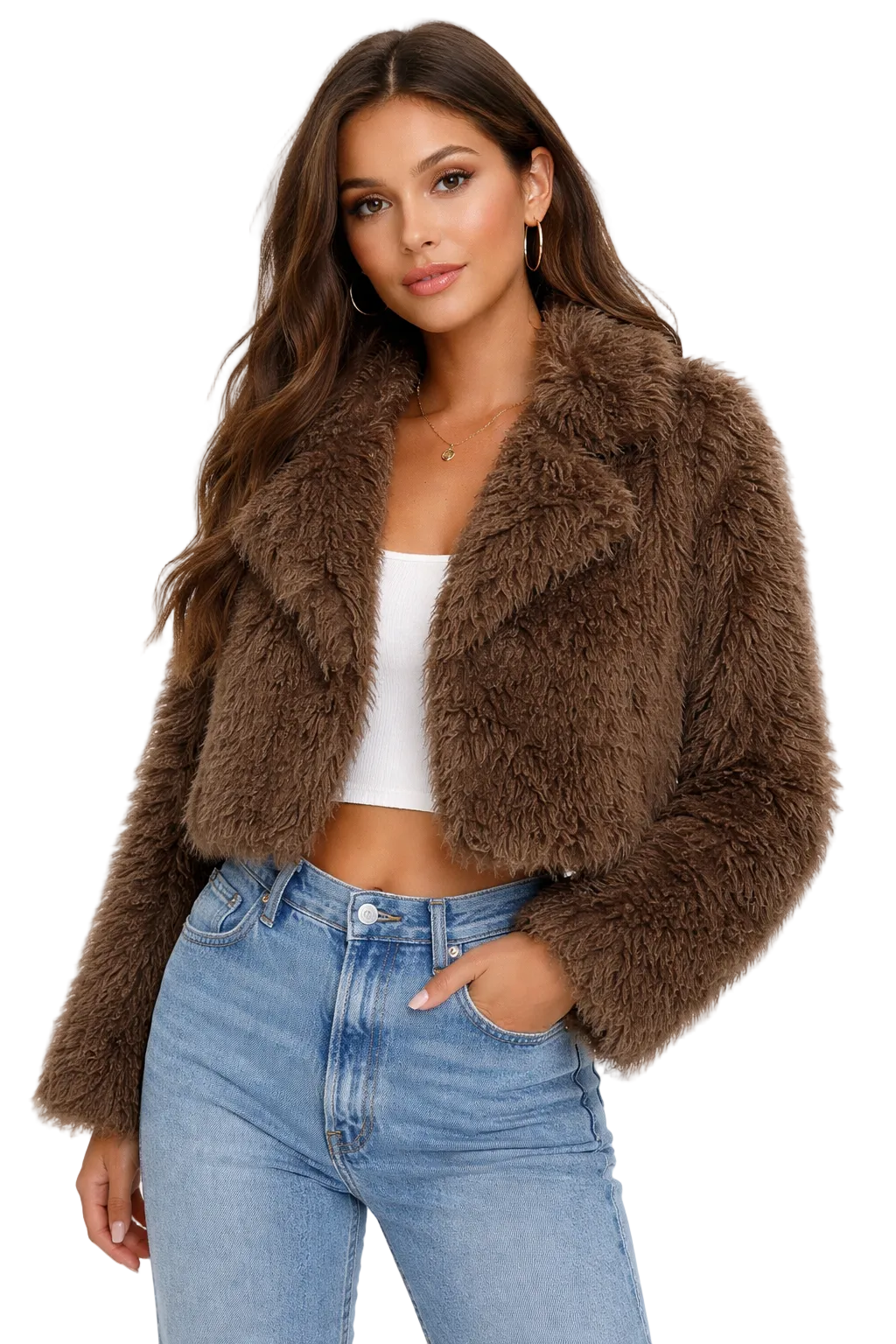 Short faux fur jacket with wide collar – SNOW