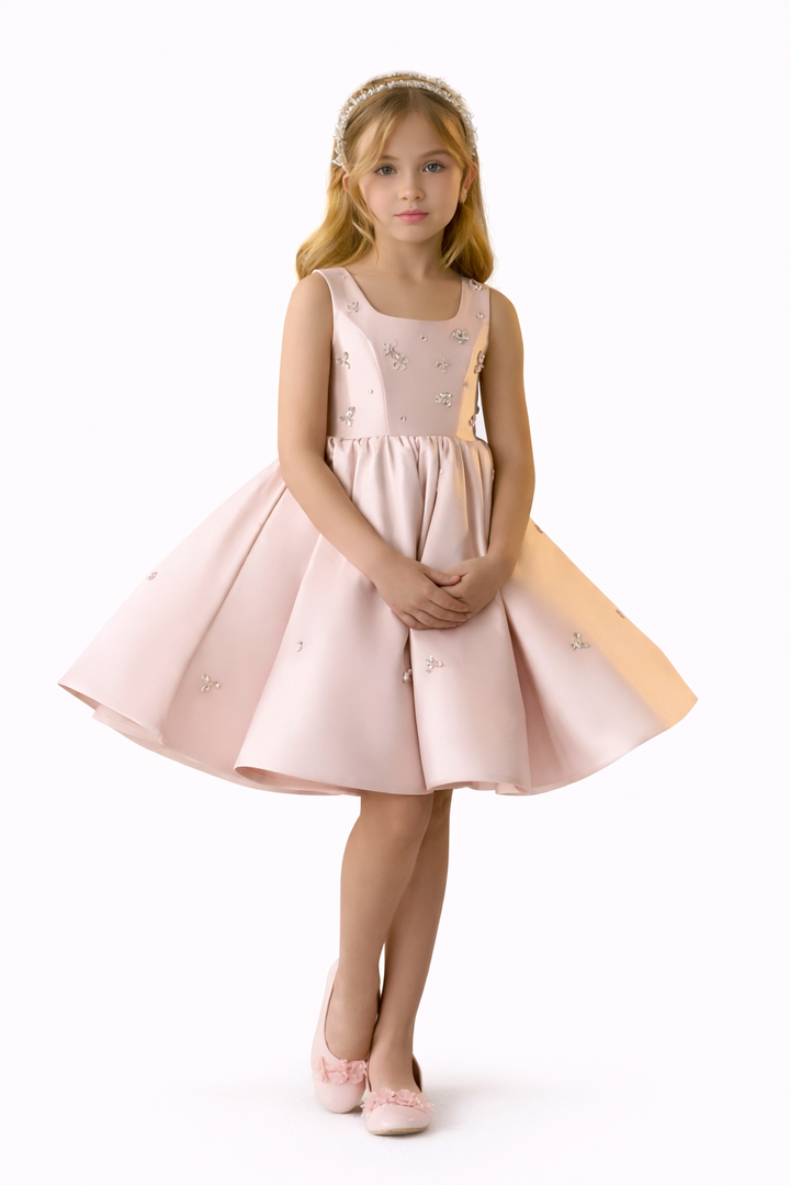 Sleeveless Flared Party Dress with Crystal Embellishments – LUMINA