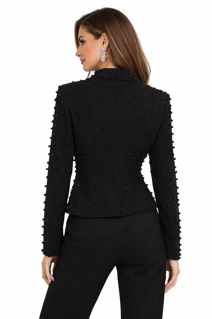 cropped black jacket with pearl stud embellishment – PEARLÉ