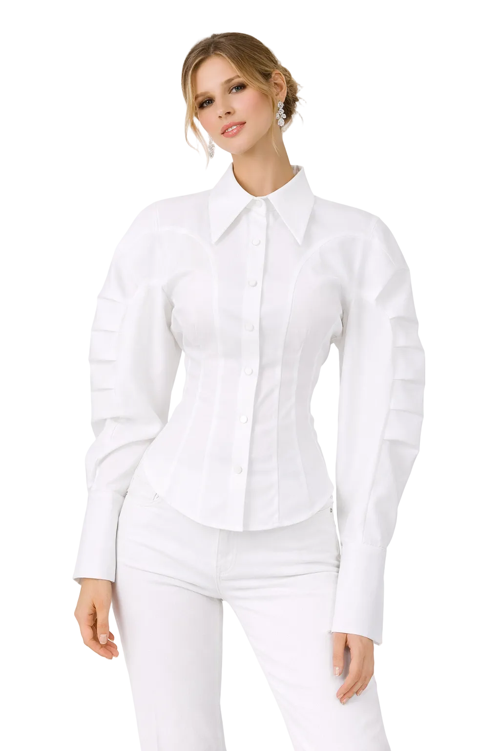 قميص بأزرار أمامية منحوت وأكمام محددة – مينتارا