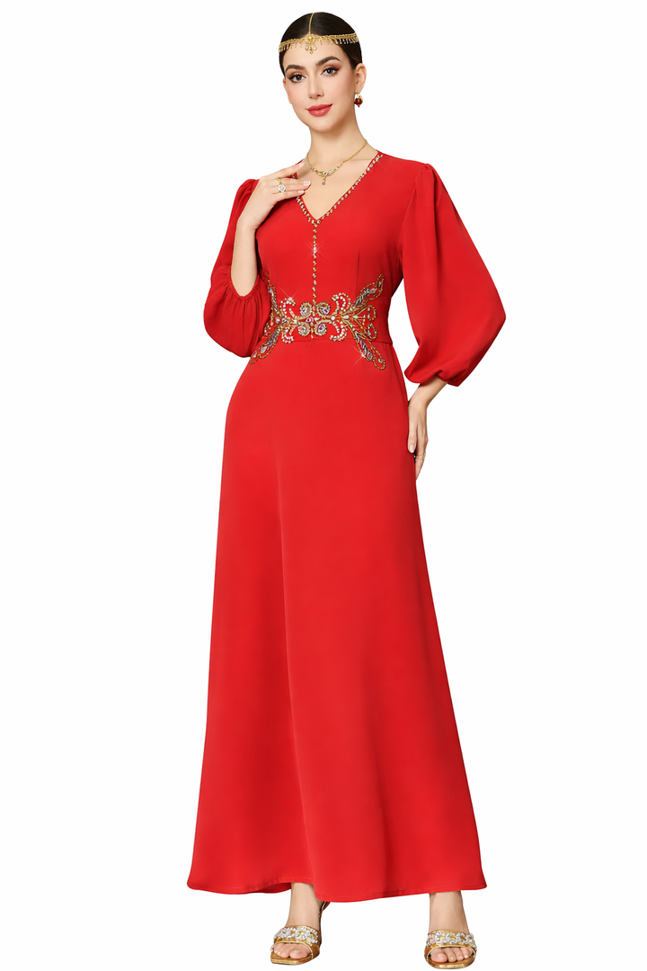 Elegant Long Sleeve Maxi Dress with Soft Draping – AMARA