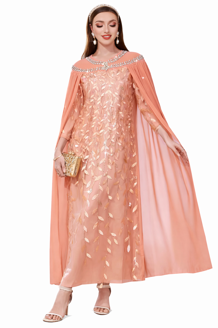 Elegant Long Sleeve Maxi Dress with Flared Skirt – ADELIA