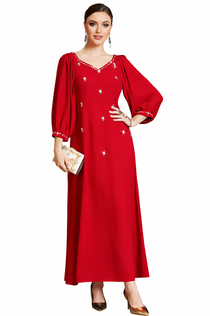 Elegant Long Sleeve Maxi Dress with Defined Shoulders – CALISTA