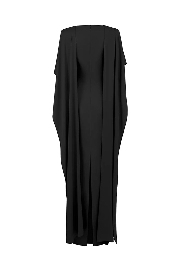 one-shoulder column gown with draped cascading cape – NOIRE