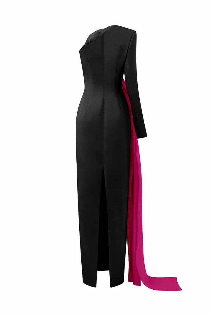 فستان بكتف واحد مع ثنيات وردية ثلاثية الأبعاد كبيرة الحجم - روزابيل