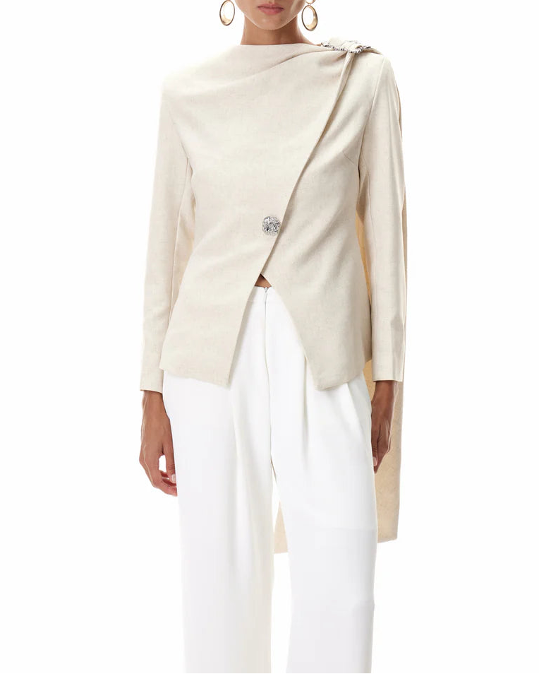 بليزر غير متماثل بتصميم منسدل مع لمسات مرصعة بالجواهر - سيرين