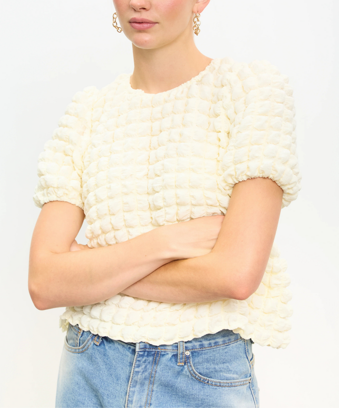 Textured short-sleeve top with 3D waffle fabric – IVETTA