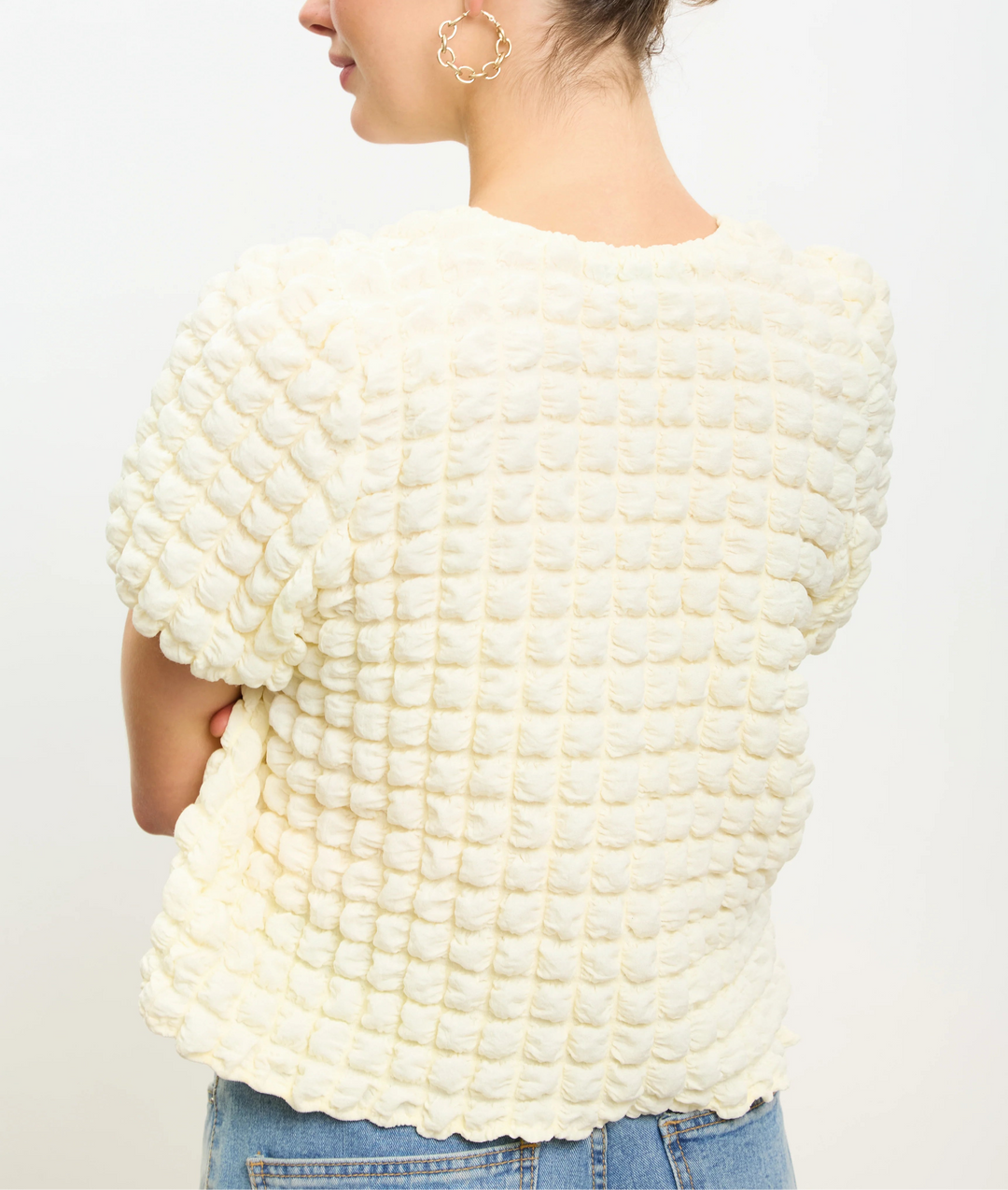 Textured short-sleeve top with 3D waffle fabric – IVETTA