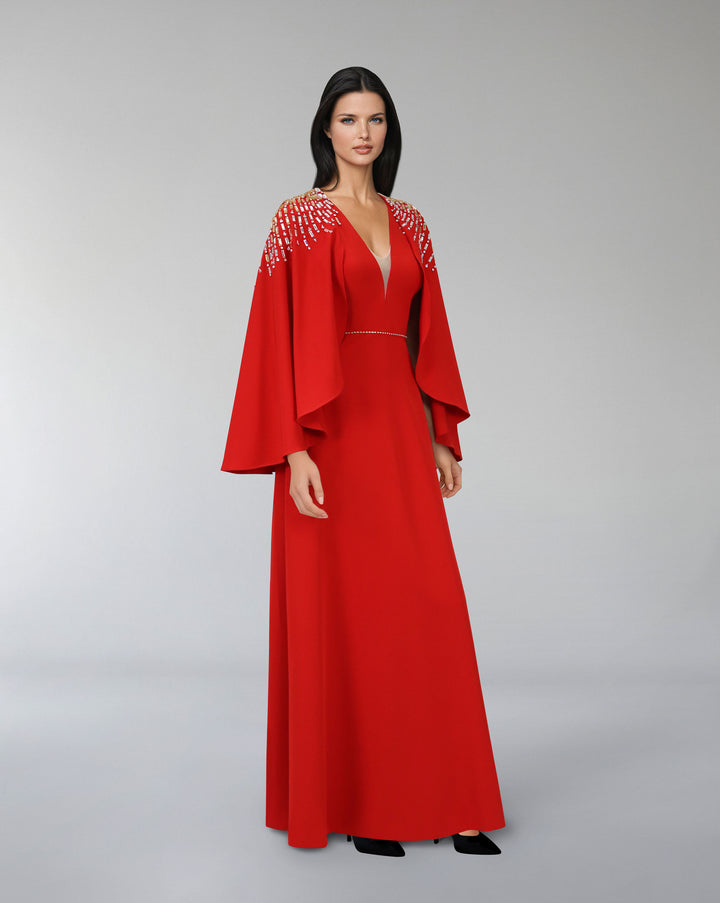 Beaded shoulders dress with cape sleeves  _ CARMAH