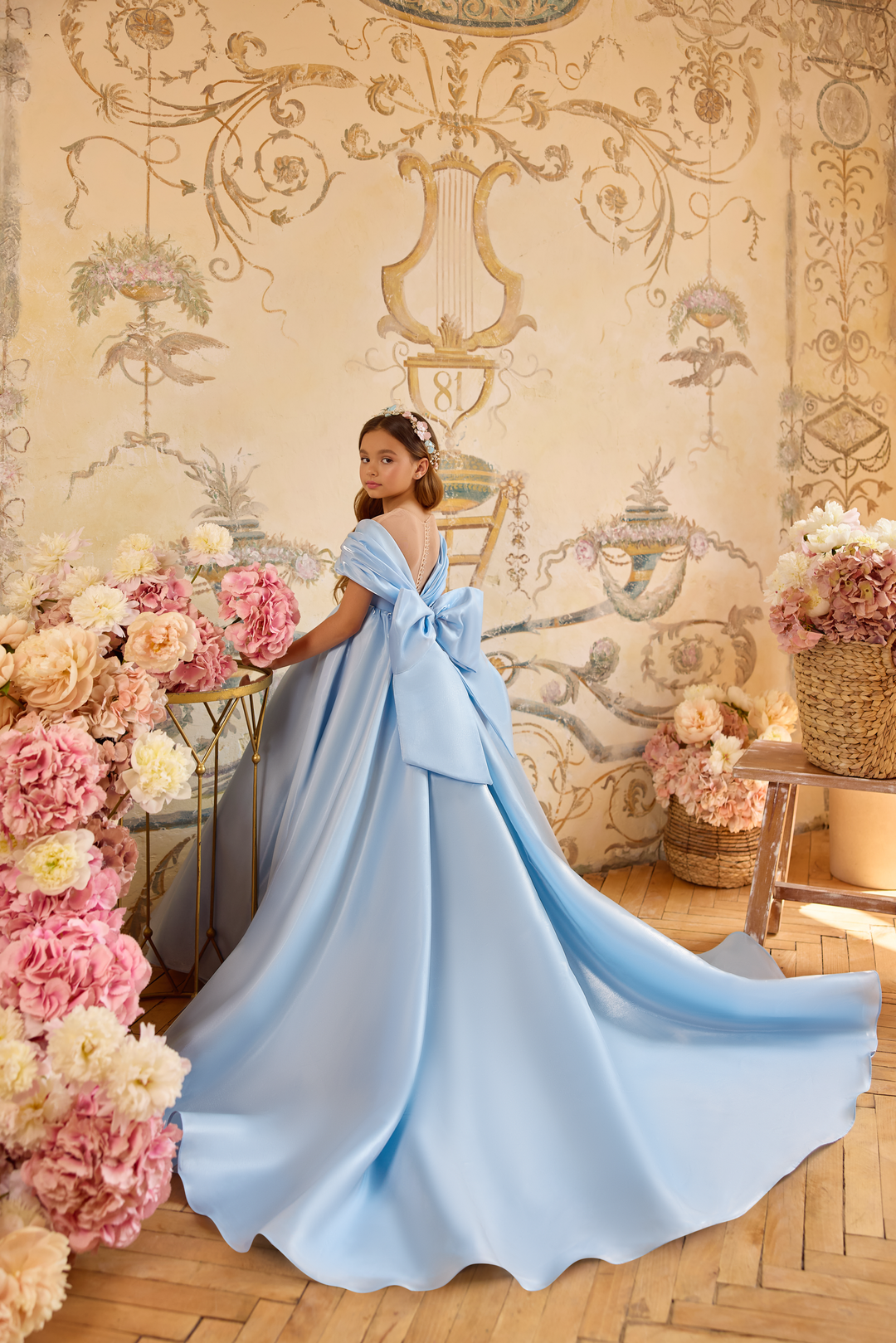 Off-Shoulder Satin Ball Gown with Back Bow Detail – AURORA