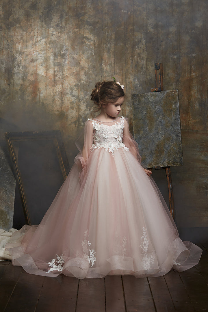 Illusion Tulle Ball Gown with Lace Appliqué Bodice – BLUSH