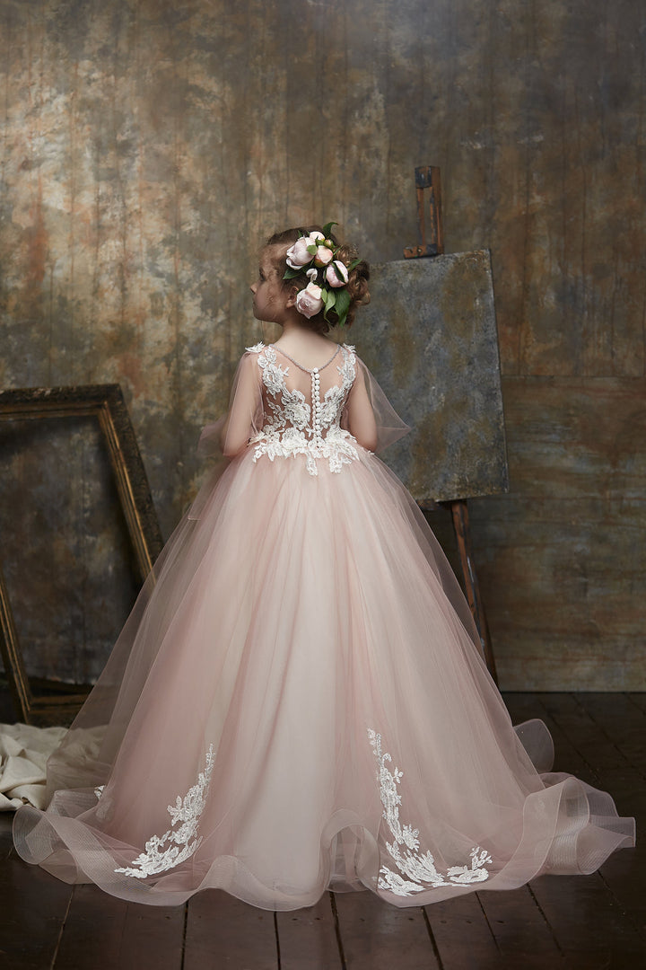 Illusion Tulle Ball Gown with Lace Appliqué Bodice – BLUSH