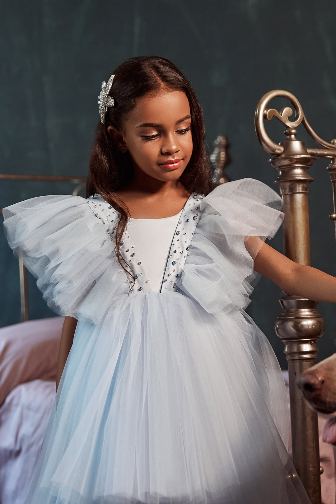 Asymmetric Tulle Dress with Layered Ruffles and Beaded Bodice – CELESTE