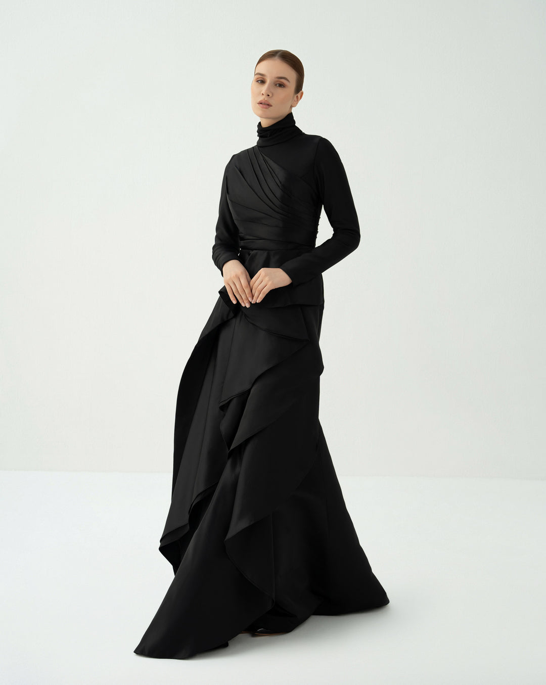 Asymmetrically pleated dress with layered skirt - AURELIA