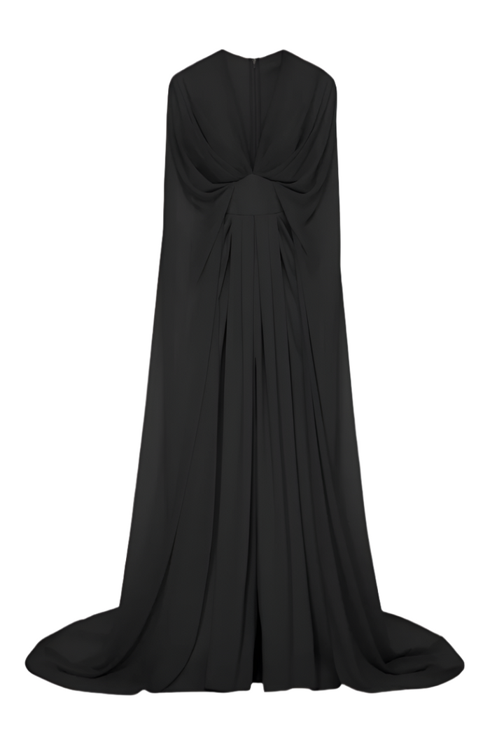 plunging draped cape gown – AMARA