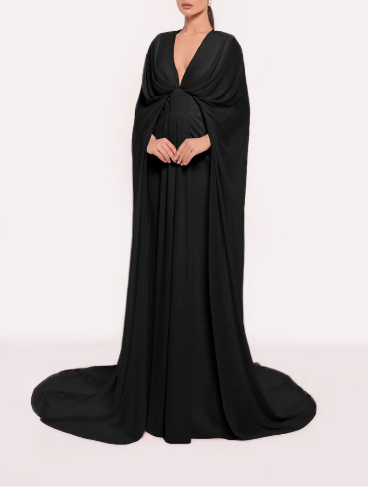 plunging draped cape gown – AMARA
