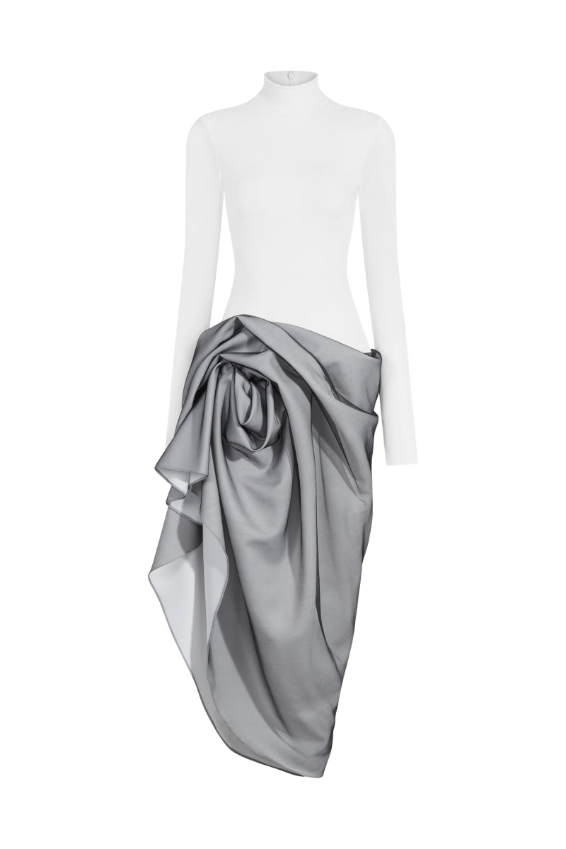 architectural draped skirt with fitted turtleneck top – SILVERE