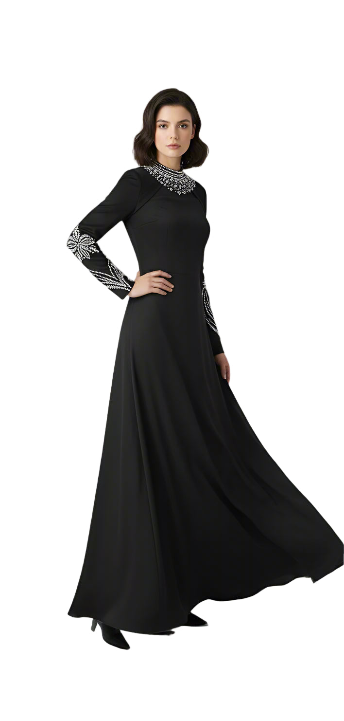embellished neckline and cuff gown – Tolreel-1
