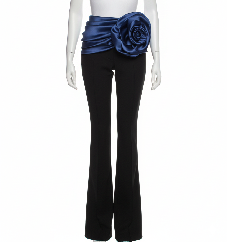 褶皱喇叭袖上衣和高腰裙套装，配腰带 – Rosiny 