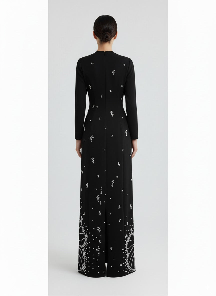 embellished long-sleeve column gown – Jolan