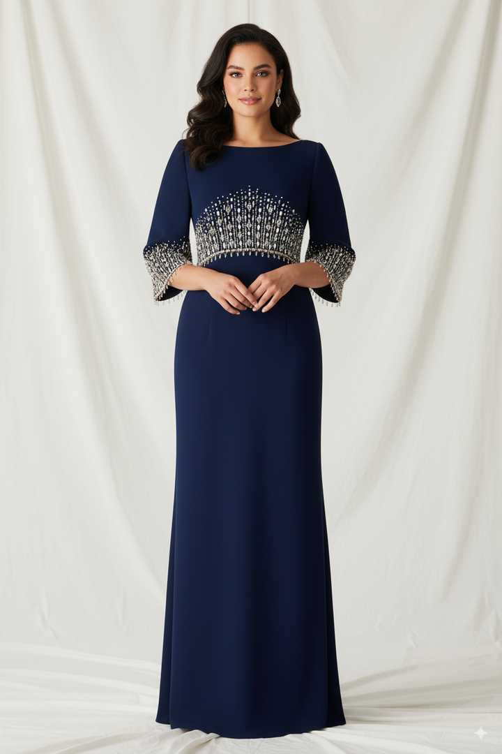 driekwart mouw overslagjurk met pailletten revers en bloemenapplicatie – ALINA 