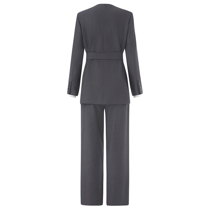Wrap-front tailored blazer and wide-leg trousers set – GRAPHITE