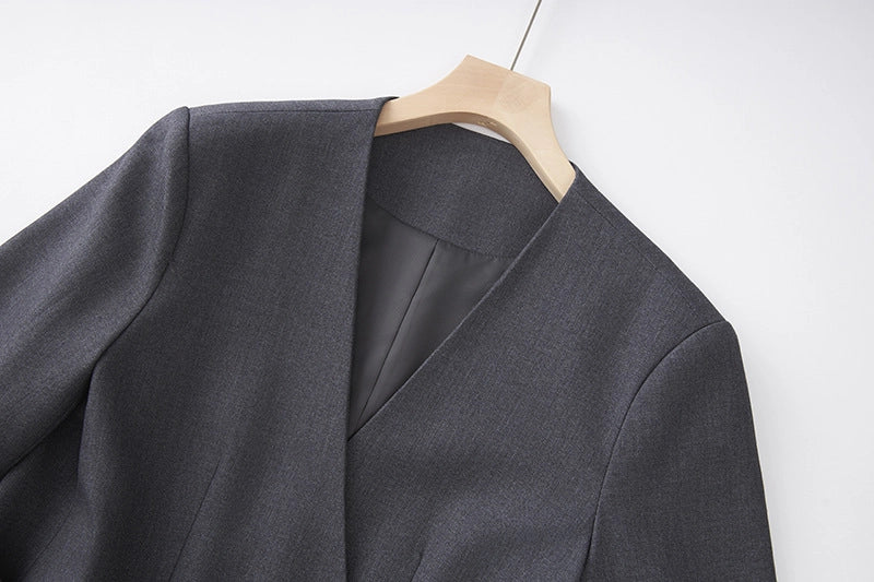 Wrap-front tailored blazer and wide-leg trousers set – GRAPHITE