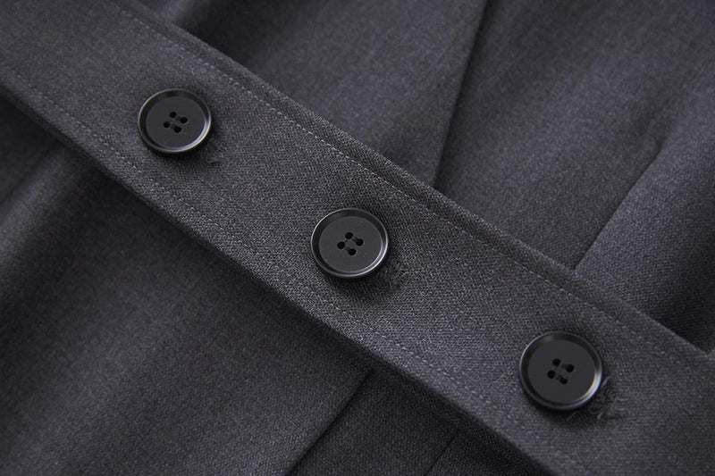 Wrap-front tailored blazer and wide-leg trousers set – GRAPHITE