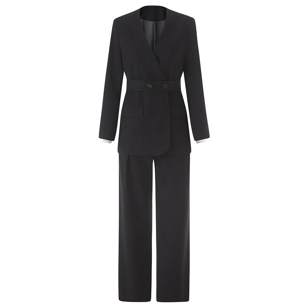 Wrap-front tailored blazer and wide-leg trousers set – GRAPHITE