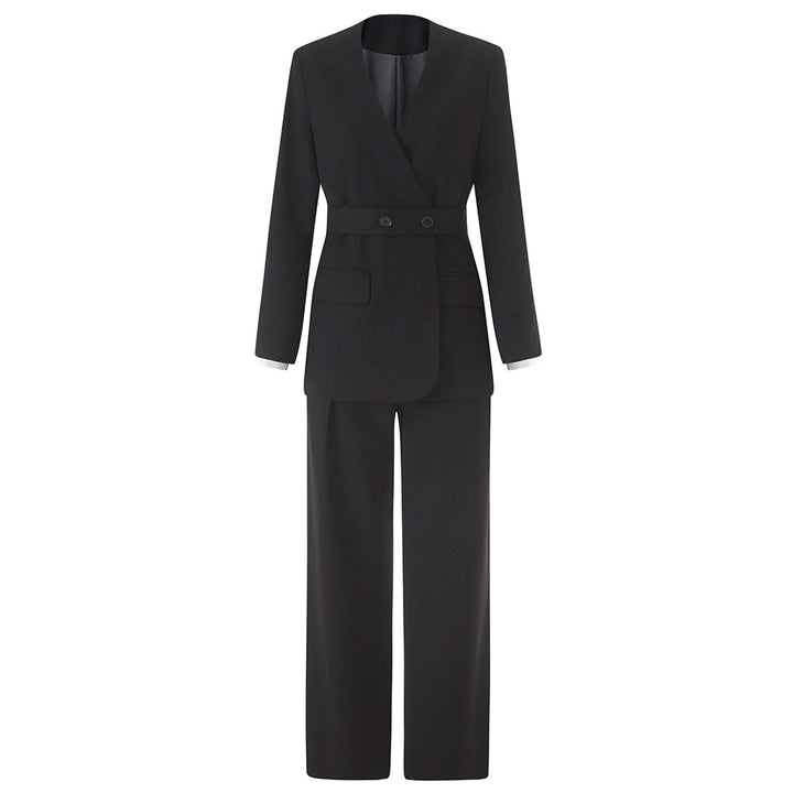 Wrap-front tailored blazer and wide-leg trousers set – GRAPHITE