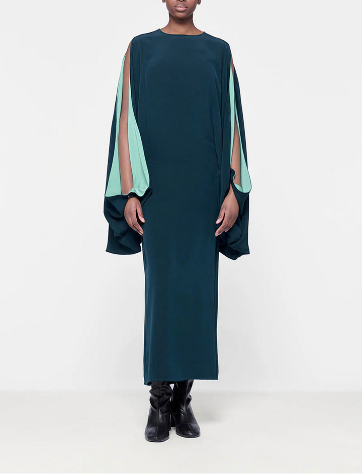 long-sleeve contrast cape dress – AURORA