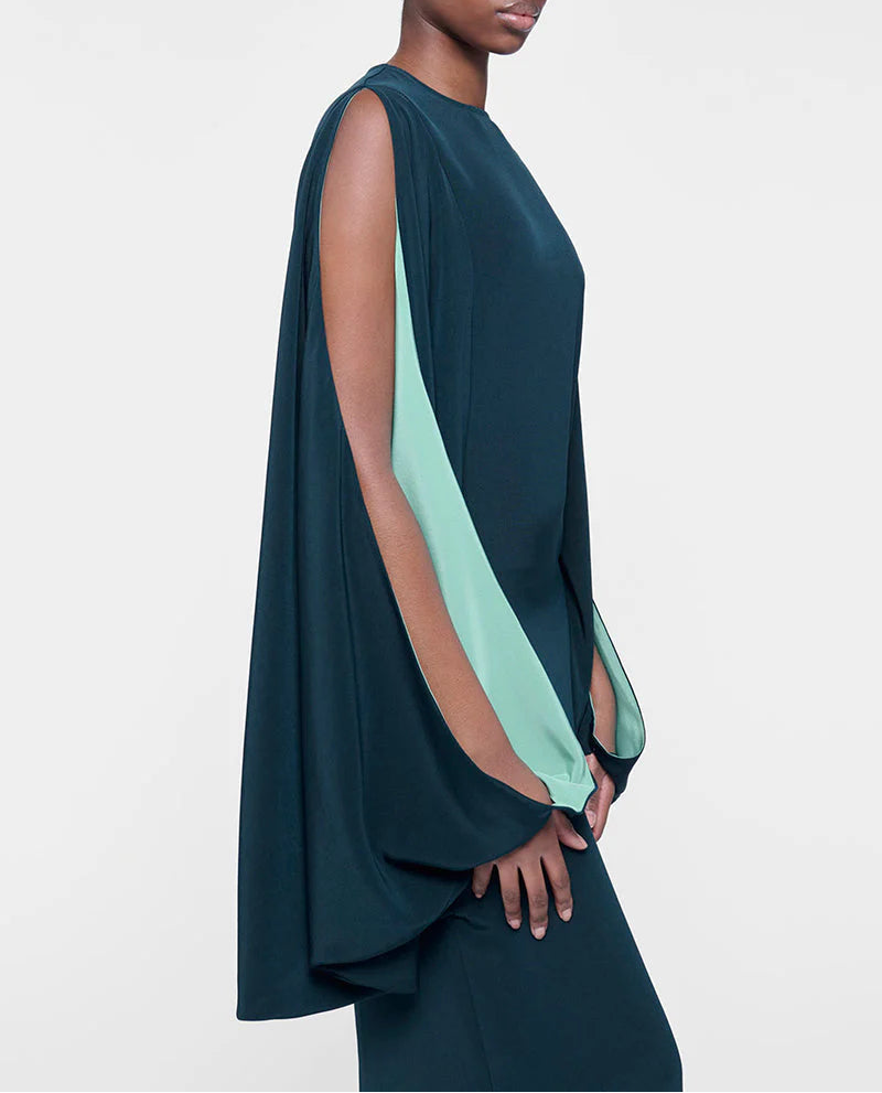 long-sleeve contrast cape dress – AURORA