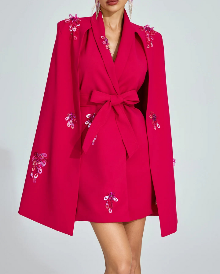 embellished cape blazer with belted waist – AURORIXA