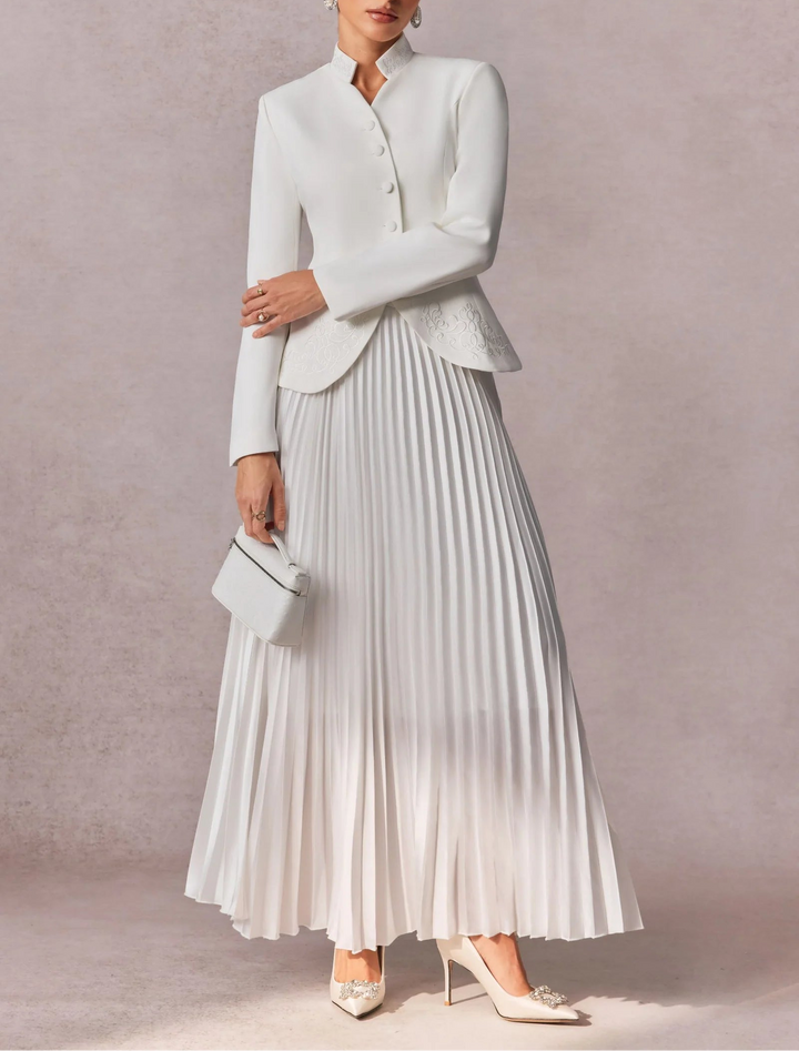 pleated maxi skirt with embroidered blazer – RUBINA