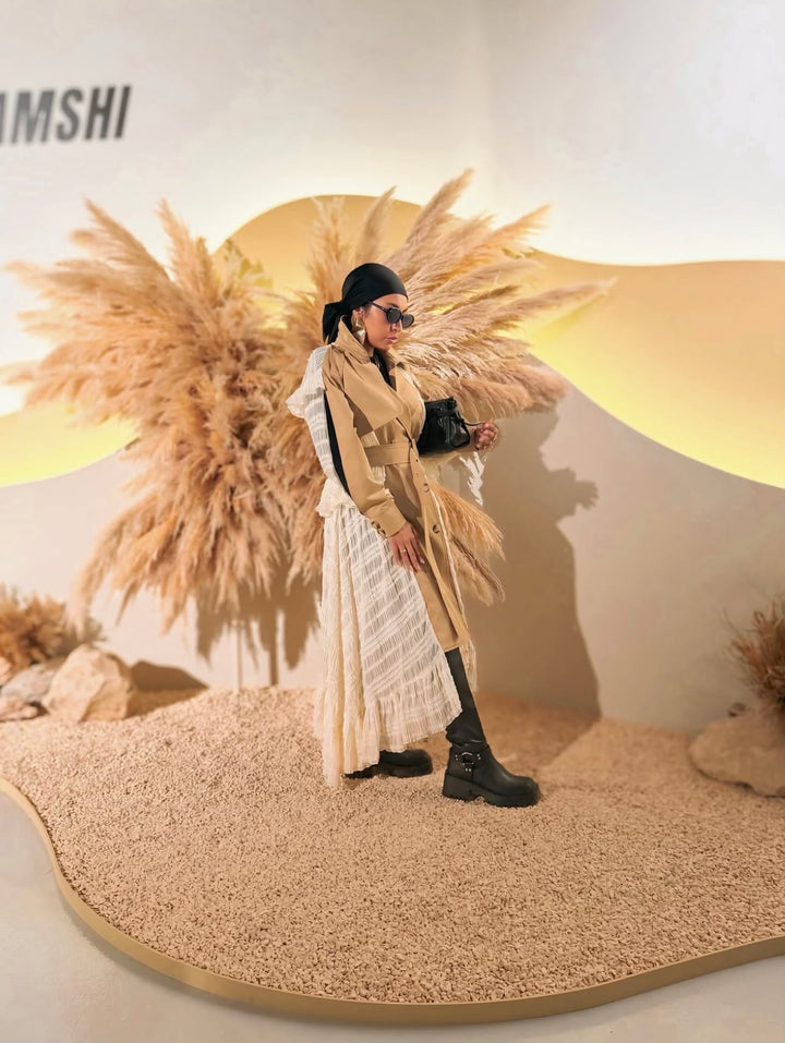 belted trench coat with pleated maxi skirt - Jayah