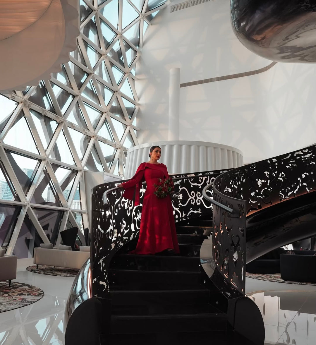 long-sleeve sequin-speckled column gown – Jevako